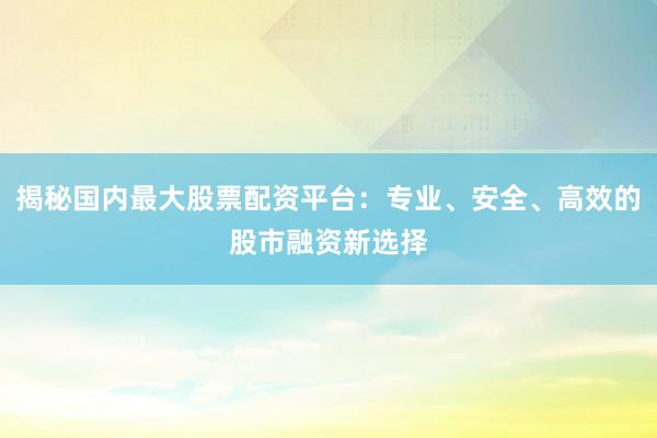 揭秘国内最大股票配资平台：专业、安全、高效的股市融资新选择
