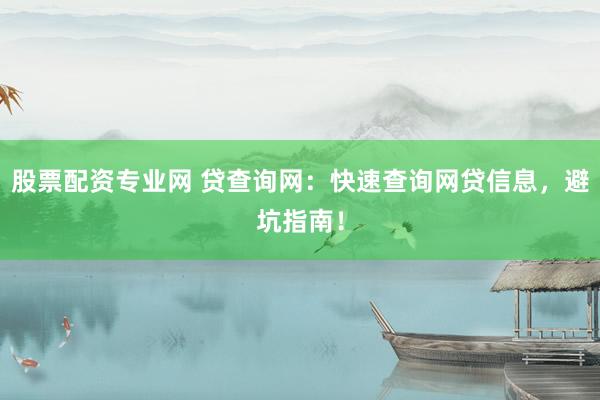 股票配资专业网 贷查询网：快速查询网贷信息，避坑指南！
