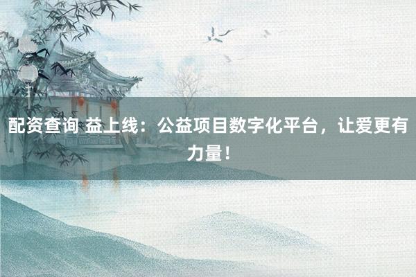 配资查询 益上线：公益项目数字化平台，让爱更有力量！