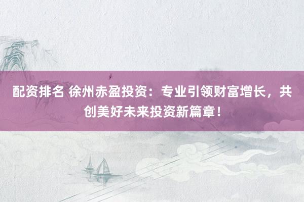 配资排名 徐州赤盈投资：专业引领财富增长，共创美好未来投资新篇章！